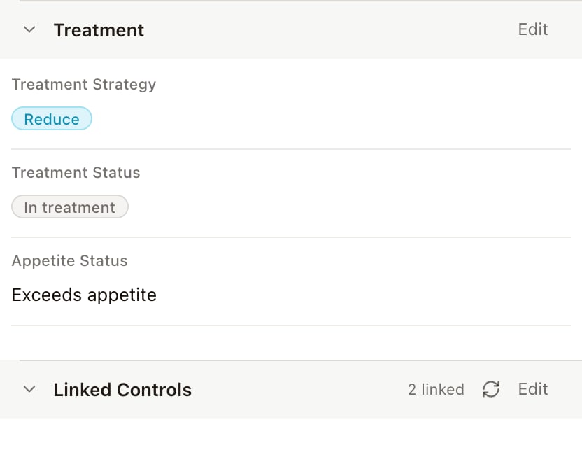 Risk: treatment, exceeds appetite, controls linked